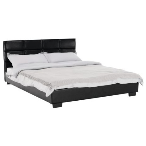 Manželská postel s roštem, 160x200, černá ekokůže, MIKEL FOR LIVING