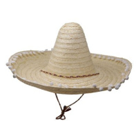 Slaměný klobouk sombrero s bambulkami - mexiko 50 cm