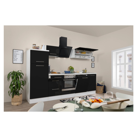 Respekta Kuchyně Amanda černá/bílá 280 cm-trouba+skl.d./digestoř/myčka/lednice