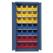 mauser Skladová skříň, jednobarevná, s 28 přepravkami s viditelným obsahem, 6 polic, modrá