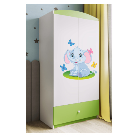 Kocot kids Dětská skříň Babydreams 90 cm slon s motýlky zelená