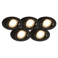 Sada 5 ks moderních zapuštěných bodových svítidel černá včetně LED 3-stupňově stmívatelné - Mio