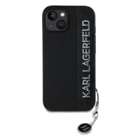 Karl Lagerfeld PU Saffiano Rhinestone Charm Zadní Kryt pro iPhone 15 Black