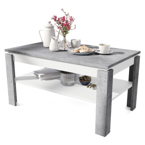 Rozkládací konferenční stůl se zvedací deskou a policí ADEN šedá beton/bílá 5903631914881