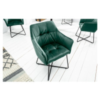 Estila Designová moderní jídelní židle Amala se zeleným sametovým čalouněním a s černýma nohama 