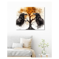 Obrazy na stěnu - Krkavci a podzimní strom Rozměr: 40x50 cm, Rámování: vypnuté plátno na rám