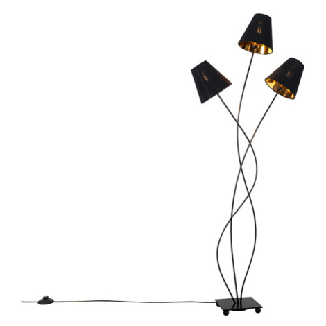 Designová stojací lampa černá se zlatým 3 světlem - Melis QAZQA