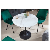 Estila Art deco kulatý jídelní stůl Velma s mramorovou povrchovou deskou bílé barvy a černou pod