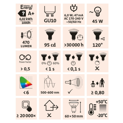 žárovka LED reflektorová, 560lm, 7W, GU10, denní bílá Extol Light