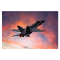 Fotografie Military fighter aircraft in the sky at sunset, fhm, (40 x 26.7 cm)