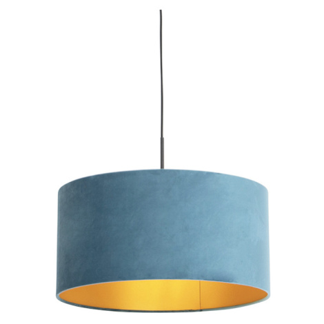 Závěsná lampa s velurovým odstínem modrá se zlatem 50 cm - Combi QAZQA