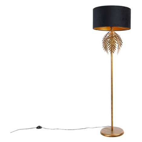 Vintage stojací lampa zlatá s odstínem černého sametu 50 cm - Botanica QAZQA