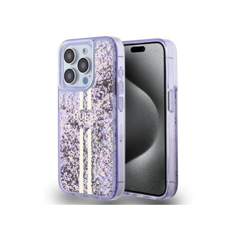 Guess hard kryt na iPhone 15 PRO 6.1" Purple Liquid Glitter Gold Stripe