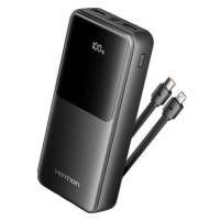 Vention 20000mAh Power Bank with Integrated USB-C and Lightning Cables 22.5W Black LED Display T