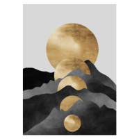 Ilustrace Abstract art golden mountains, traditional oriental, Luzhi Li, (30 x 40 cm)