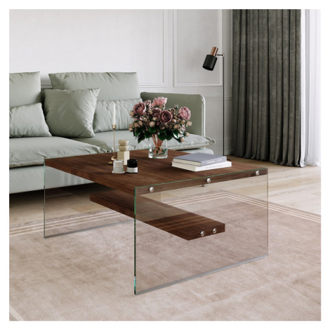 Hanah Home Konferenční stolek GLASS 75 cm hnědý