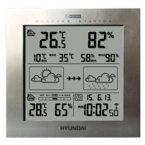 Meteorologická stanice Hyundai WS 2244 M / -20 do +50 °C / kalendář / budík / stříbrná Varianta: