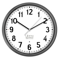 LAVVU Šedé hodiny Accurate Metallic Silver řízené rádiovým signálem, pr.30 cm