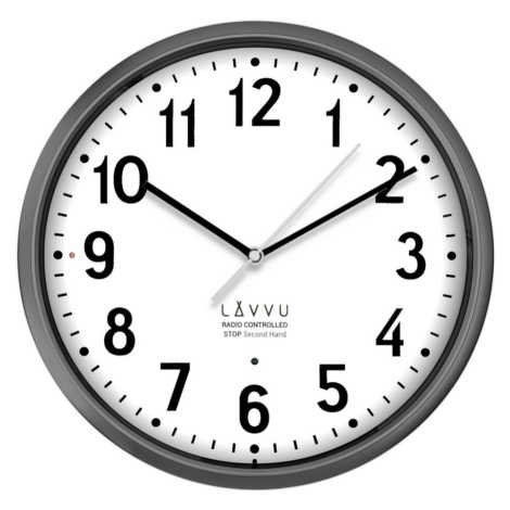 LAVVU Šedé hodiny Accurate Metallic Silver řízené rádiovým signálem, pr.30 cm