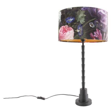 Stolní lampa černá 35 cm sametový odstín květinový design - Pisos QAZQA