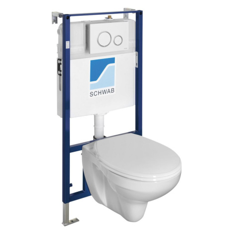 Závěsné WC TAURUS s podomítkovou nádržkou a tlačítkem Schwab, bílá LC1582-SET5 Sapho