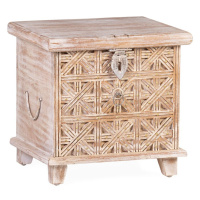 Estila Orientální noční stolek Keralia z masivního dřeva hnědo-bílé barvy s úložným prostorem 38