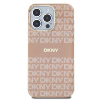 Zadní kryt DKNY PU Leather Repeat Pattern Tonal Stripe MagSafe pro Apple iPhone 15 Pro Max, růžo