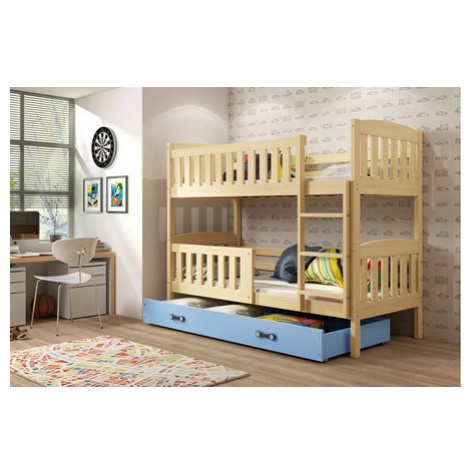 Dětská patrová postel KUBUS s úložným prostorem 90x200 cm - borovice Modrá BMS