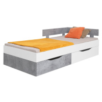 Studentská postel omega 120x200cm s úložným prostorem - bílá/beton