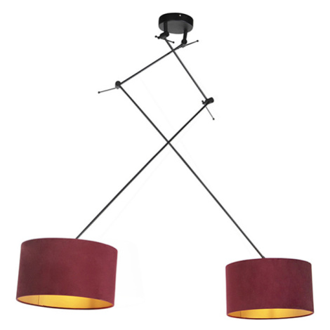 Závěsná lampa se sametovými odstíny červené se zlatem 35 cm - Blitz II černá QAZQA