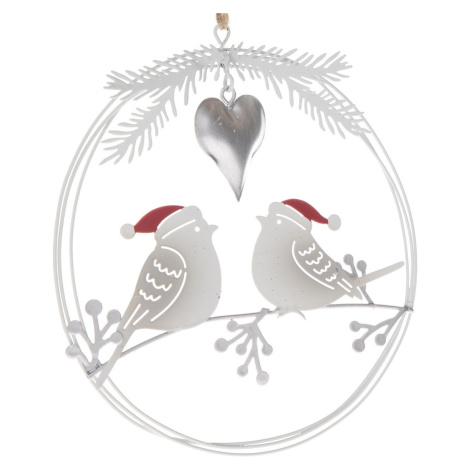 Vánoční závěsná kovová dekorace Ptáčci, 14,5 x 16 x 1 cm