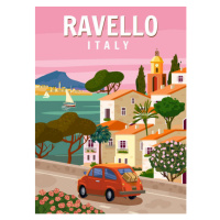 Ilustrace Retro Poster Italy, Ravello resort, Amalfi, VectorUp, (30 x 40 cm)