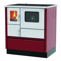 Alfa Plam sporák INOX 75*C-D, 6 kW, červený, pravý, o 120 mm, teploměr trouby