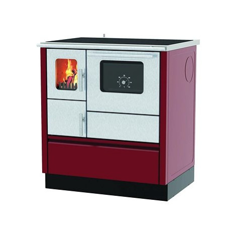 Alfa Plam sporák INOX 75*C-D, 6 kW, červený, pravý, o 120 mm, teploměr trouby