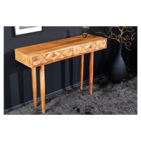 Estila Designový retro konzolový stolek Camille z medového akáciového masivu se dvěma zásuvkami 