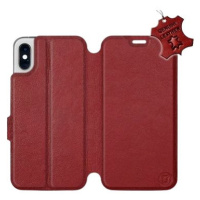 Flip pouzdro na mobil Apple iPhone X - Tmavě červené - kožené - Dark Red Leather