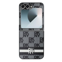 DKNY PU Leather Checkered Pattern and Stripe Zadní Kryt pro Samsung Galaxy Z Flip6 Black