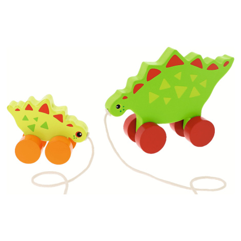 TREFL Edukační dřevěná tahací hračka 2 Dinosauři Stegosaurus, zelená