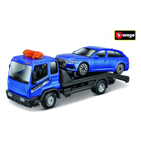 Bburago 1:43 STR FIRE Flatbed Tow Truck, w/Audi A6 Avant Wiky