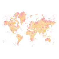 Mapa Ochre and pink watercolor world map, Amanda, Blursbyai, (40 x 26.7 cm)
