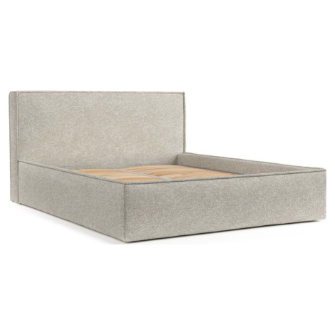 Světle šedá čalouněná dvoulůžková postel s úložným prostorem s roštem 180x200 cm Lounge L – Mais