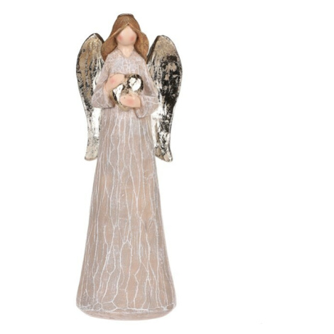 Dekorace Anděl se zlatými křídly a srdcem, polyresin, hnědá Autronic