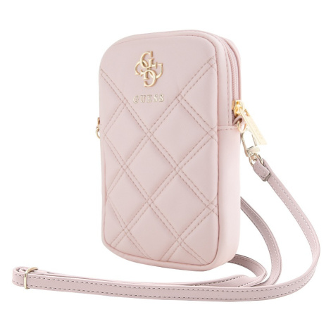 Taška Guess PU Quilted 4G Metal Logo Wallet Phone Bag Zipper, růžová