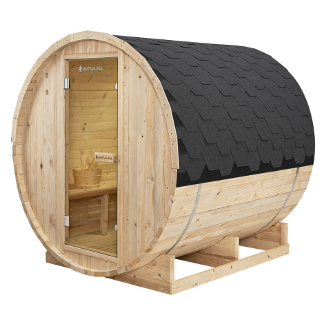 Juskys Venkovní sudová sauna Spitzbergen L délka 190 cm průměr 190 cm (6 kW)