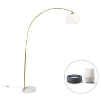 Chytrá oblouková lampa z mosazi s bílým stínidlem včetně Wifi A60 - Arc Basic