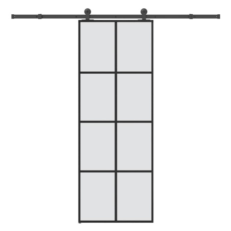 vidaXL Posuvné dveře s kováním 76x205 cm ESG sklo a hliník