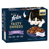 Felix Tasty Shreds Multipack hovězí, kuře, losos a tuňák ve šťávě 12x80g