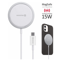 Nabíječka SWISSTEN MagStick bezdrátové nabíjení Qi 15W Apple iPhone kompat. Magsafe bílá