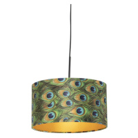Závěsná lampa s velurovým odstínem páv se zlatem 35 cm - Combi