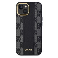 Zadní kryt DKNY PU Leather Checkered Pattern MagSafe pro Apple iPhone 15, černá